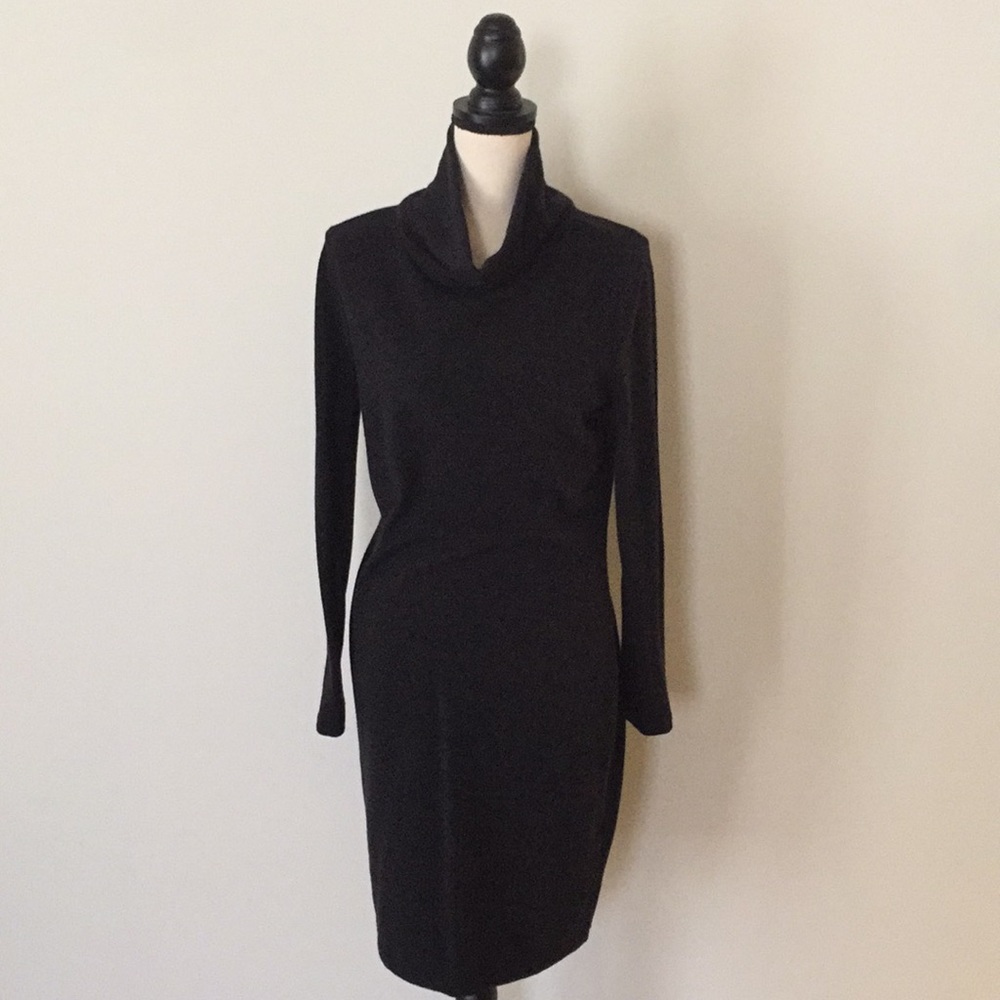 Black stretch sweater mid length dress